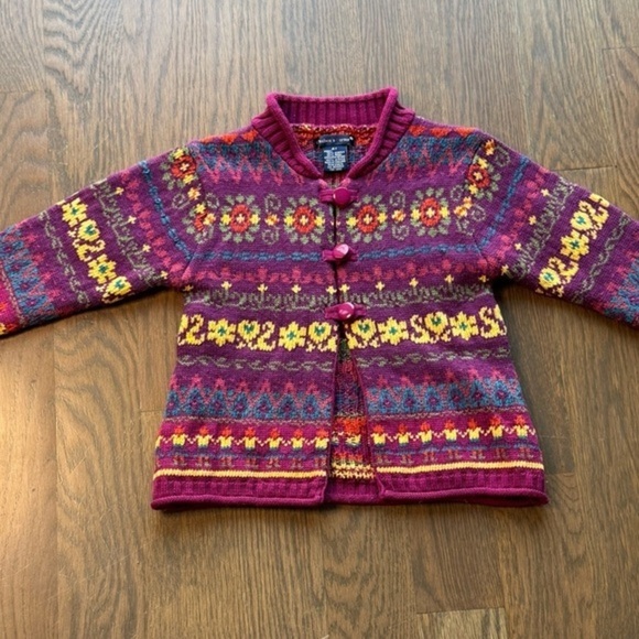 Aztec & flower print Button-Up pink sweater 4T Coquete cottagecore boho - Picture 1 of 7
